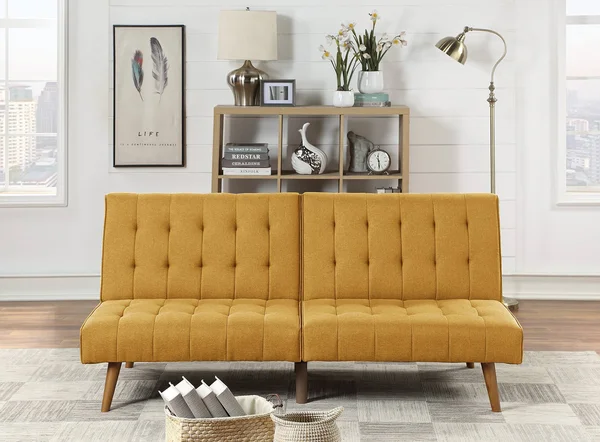 Poundex P8502 Mustard Polyfiber Adjustable Sofa Bed at Comfyco Furniture