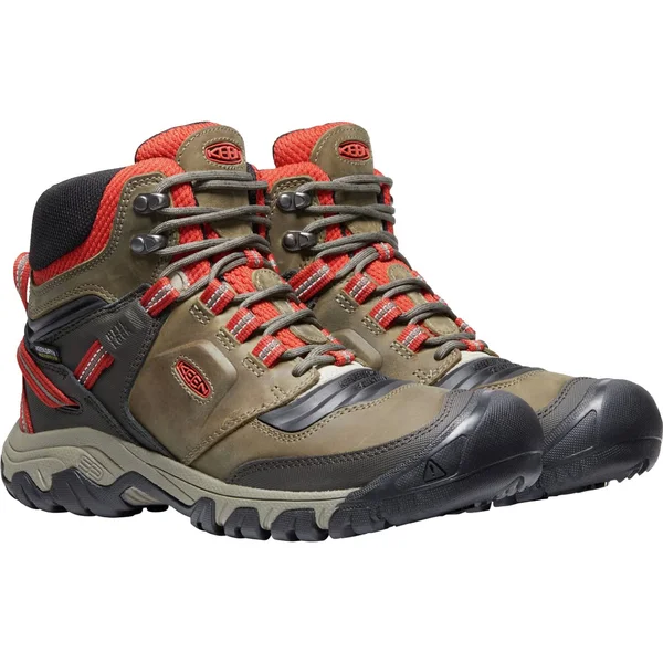 Keen Men's Ridge Flex Mid Waterproof Boot - 12 Wide - Dark Olive - Ketchup