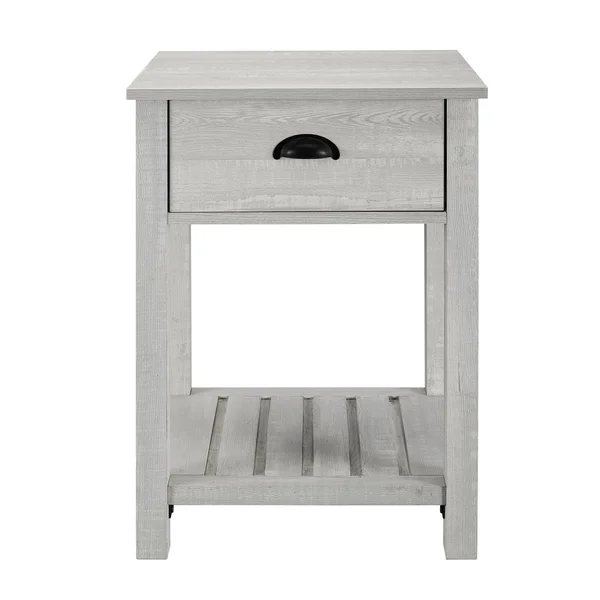 June Rustic Farmhouse Square Nightstand with Lower Shelf Stone Gray - Saracina Home