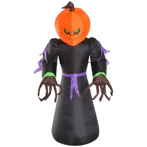 HOMCOM 7ft Tall Inflatable Halloween Pumpkin Reaper Light Up Yard Decoration with LED Lights and Fan