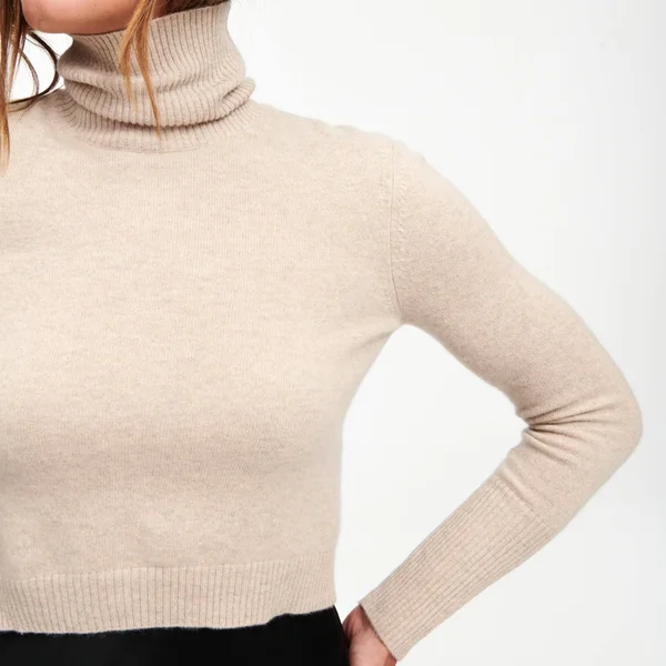 NAADAM Cashmere Cropped Turtleneck in Orange Rust, XL