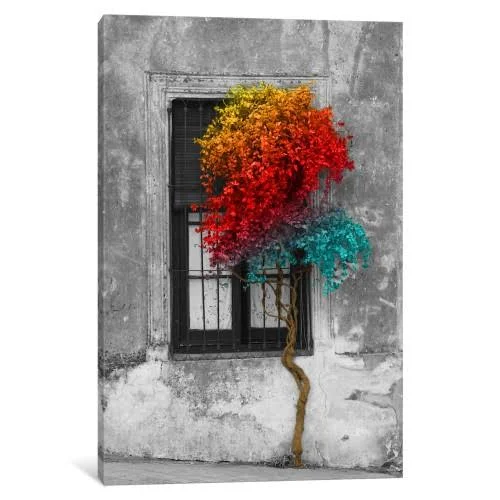 iCanvas Tree in Front of Window Rainbow Pop Color Pop Gallery Wrapped Canvas Art Print by Panoramic Images