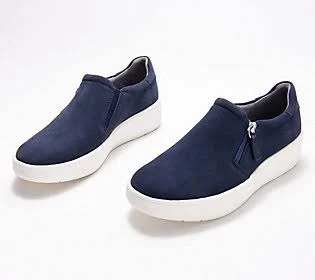 Clarks Collection Slip-On Sneakers - Layton Step, Size 12 Medium, Navy Suede