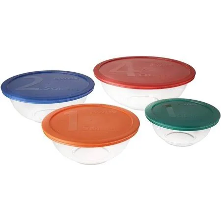 Pyrex Smart Essentials Mixing Bowl Set Including Locking Lids (Clear), 8 Piece, Smart Essentials 8-Pc Mixing Bowl Set Includes O