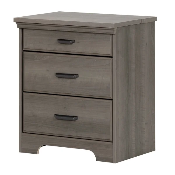 South Shore Versa Nightstand with Charging Station and Drawers - Gray Maple