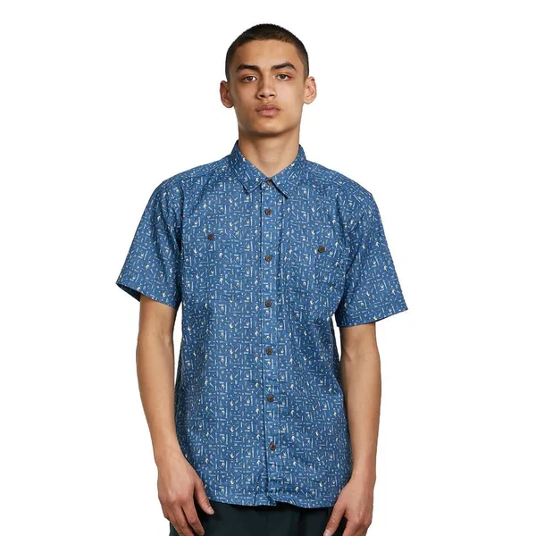 Patagonia Back Step Shirt - Swamp Stamp Multi, Pigeon Blue - S - Men