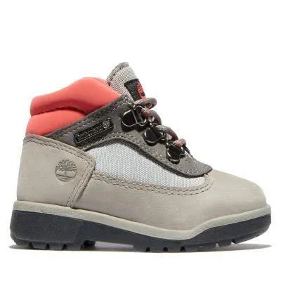 Timberland Field Mid Grey/Red Toddler Boys& Boot Shoes - Size: 4, Leather/Plastic/Steel