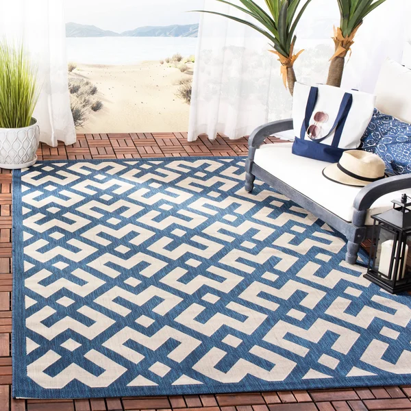 Safavieh Courtyard Navy & Beige 9& x 12& Indoor/Outdoor Rug