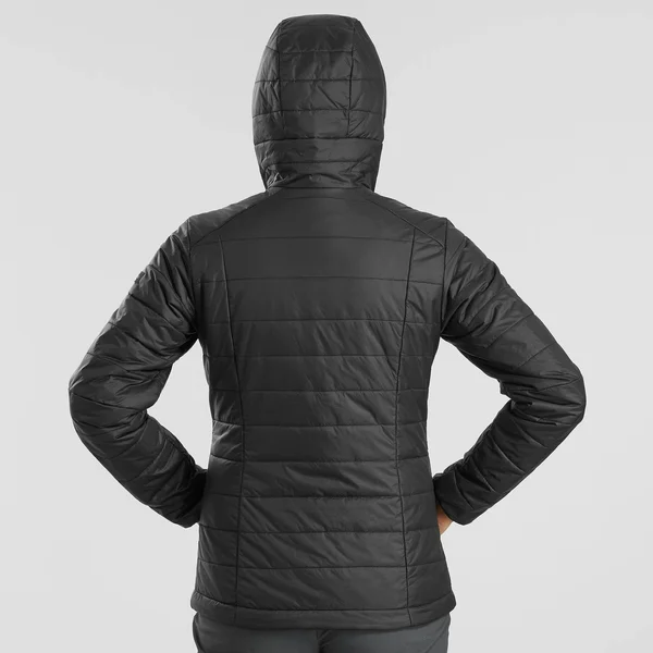 Forclaz Women's Trek 100 - Light Backpacking Padded Down Jacket with Hoodie in Grey Blue, Size Xs