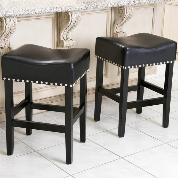 Christopher Knight Home Lisette Backless Black Leather Counter Stool (Set of 2)