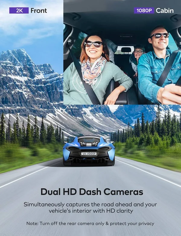 Dual Dash 2K Cam Front and Rear WiFi -VAVA VA-VD009