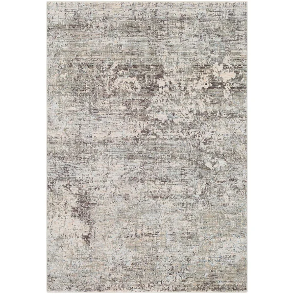 5' x 8.1' Distressed Finish Ivory and Cloud Gray Rectangular Area Throw Rug