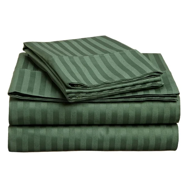 Superior 400 Thread Count Combed Cotton Striped Sheet Set Single Hunter Green California King