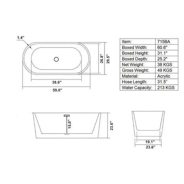 Scarlett 59x22 Freestanding Bathtub - Black