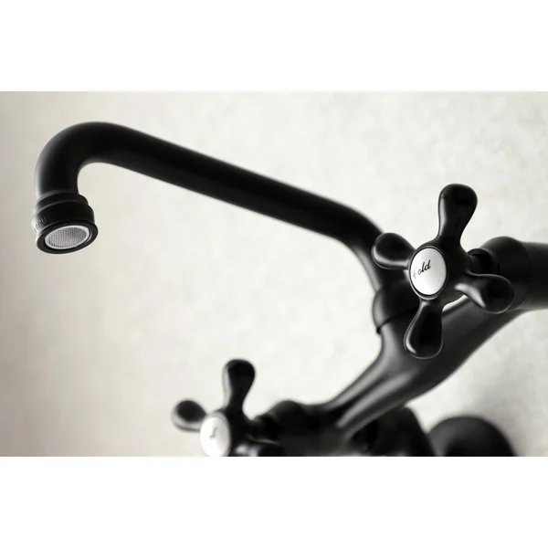 Traditional Two Handle Wall Mount Kitchen Faucet - Brushed Brass
