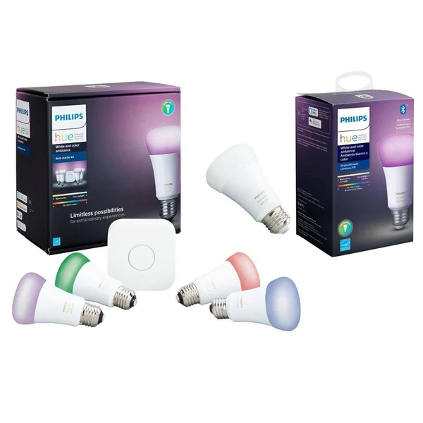 Philips Hue White u0026Color Ambiance A19 LED Starter Kit Multicolor w/E26 Base Bulb 548545 A 548545 A