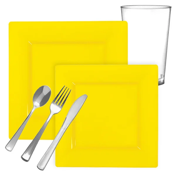 60 Settings, Yellow Square Plastic Wedding Value Set