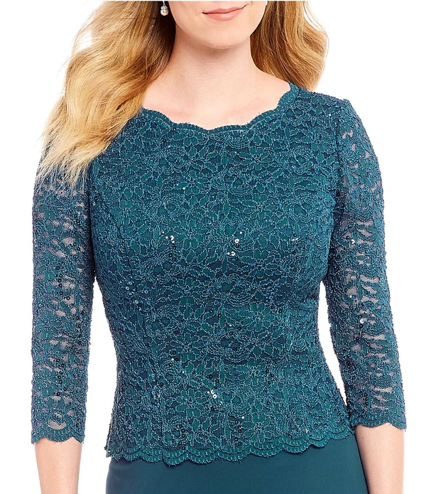 Alex Evenings Sequined Lace Gown - Taupe
