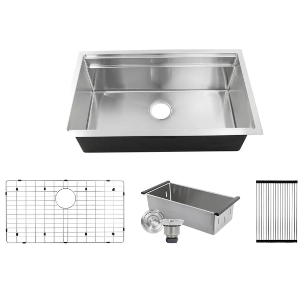 Nantucket Sinks SR-PS-3220-16 - 32 inch Professional Prep Station Small Radius Undermount Stainless Kitchen Sink with Accessorie