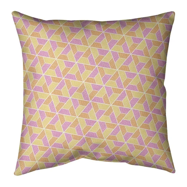 Yellow Feature Three Color Trapezoids Throw Pillow - 18 x 18 - Yellow Pink & Orange - Synthetic Fiber