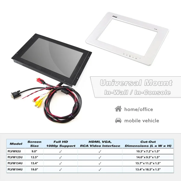 12.5x22 Video Monitor Panel Display Screen - Full HD 1080p Support, Hdmi/rca/vga