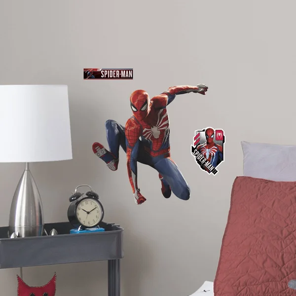 Spider-Man: Gameverse Leap - Officially Licensed Removable Wall Decal Life-Size Character + 8 Wall Decals (51x22W x 53x22H) by F