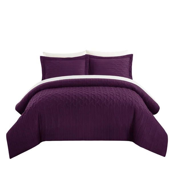 Chic Home Jas 2-Piece Embossed Comforter Set, Twin, Plum