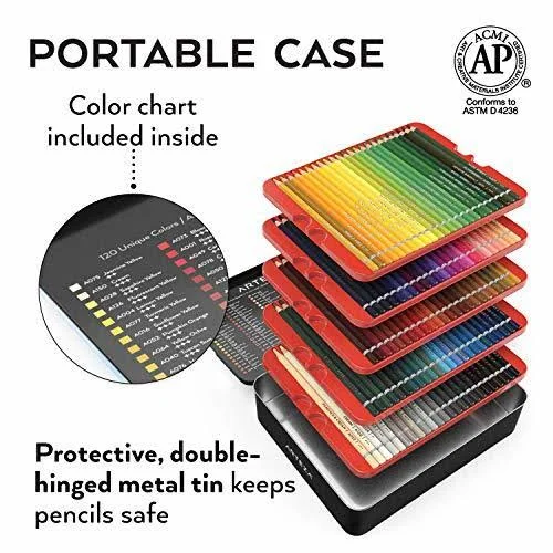 Arteza Professional Watercolor Pencils for Adults Kids - Set of 120, Water-Soluble Colored Pencils for Coloring, Blending