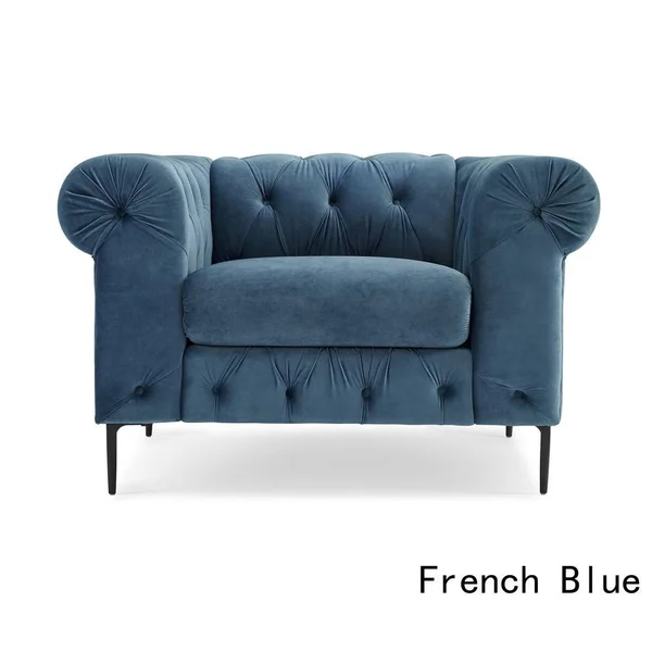 Corvus Prato Tufted Rolled Arm Chesterfield Sofa Chair - Navy Blue