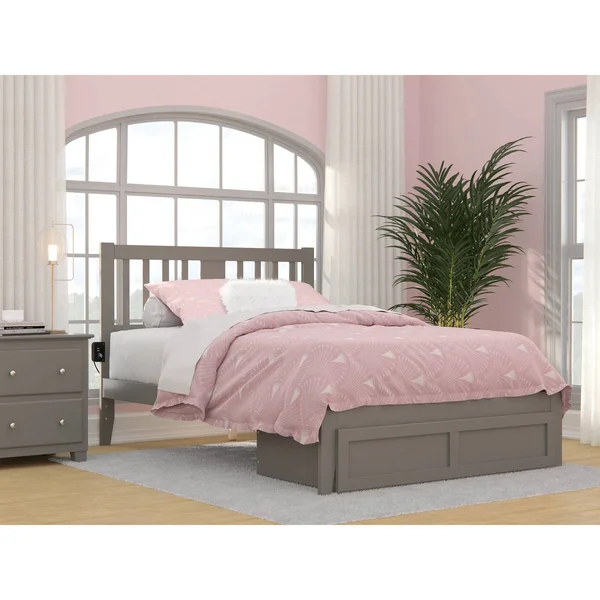 Atlantic Furniture Tahoe Full Bed with Foot Drawer and USB Turbo Charger in Grey