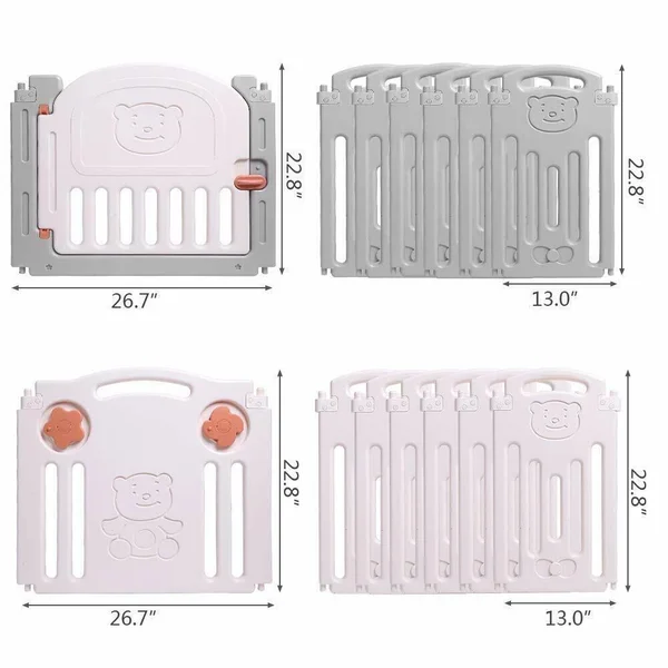 JOYMOR 14 Panels Foldable Baby Playpen BPA-Free Safety Play Yards Kids Activity Center with Locked Door Home Indoor Outdoor (Lit