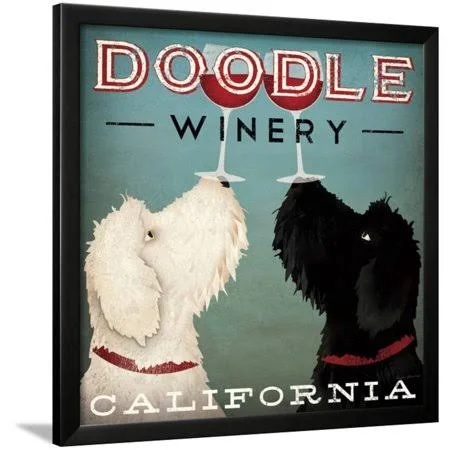 Doodle Wine Framed Print Wall Art by Ryan Fowler, Size: 30 x 30, Black