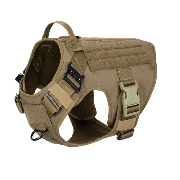 ICEFANG Tactical Dog Harness with 2x Metal Buckle - Dog Walking Training Molle Vest with Handle, No Pulling Front Leash Clip, Hook a