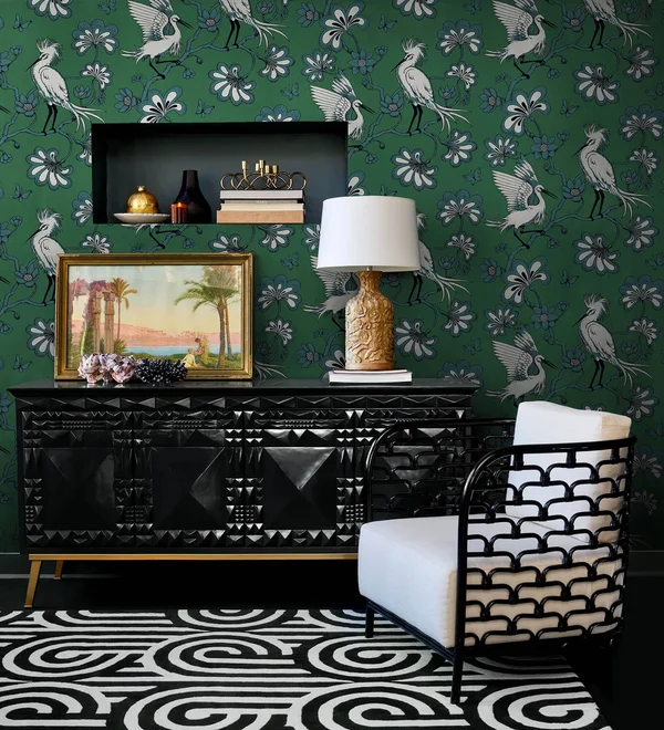 York Wallcoverings Florence Broadhurst Egrets Wallpaper - Green