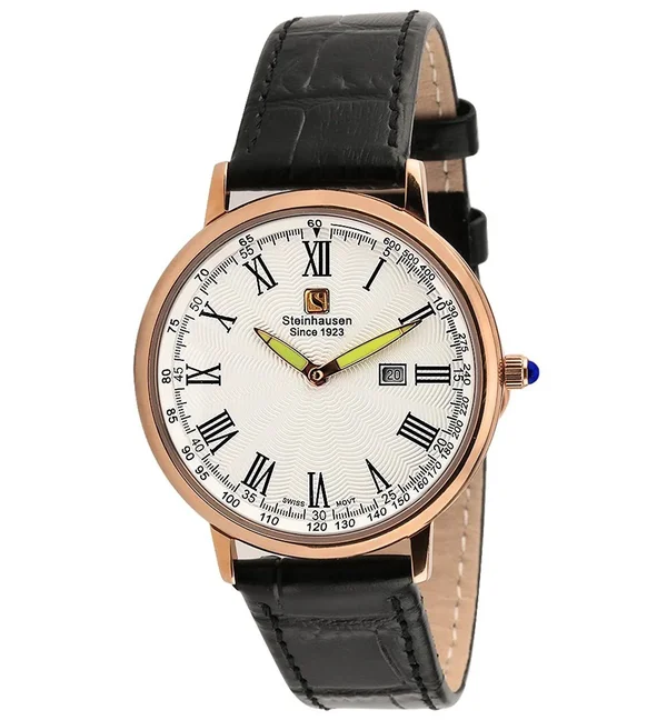 Steinhausen Classic Men's S0119 Altdorf Swiss Quartz Rose Gold Black Leather Band Watch