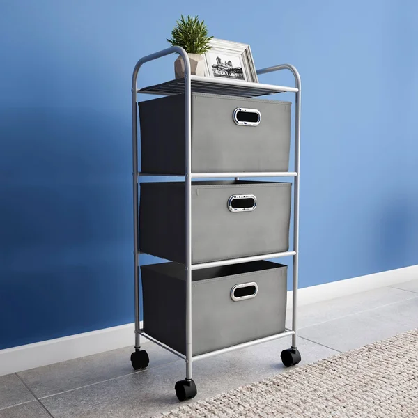 Lavish Home 4 Fabric Drawer Rolling Storage Cart, Grey