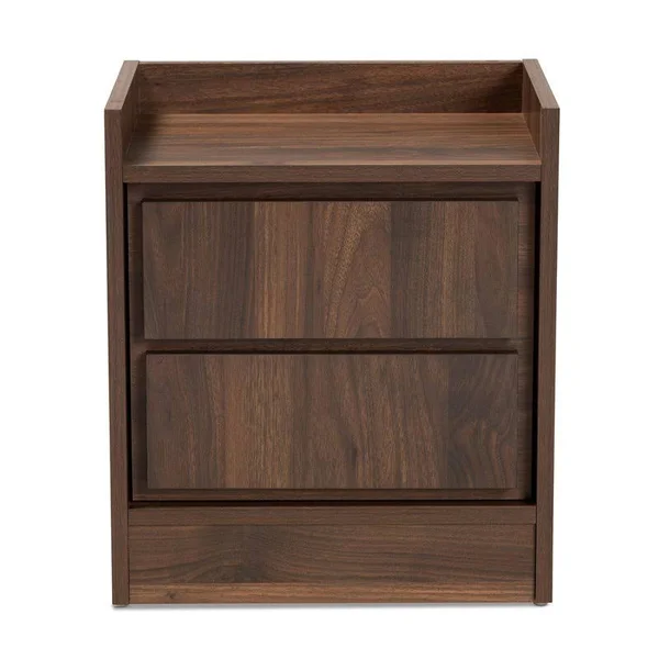 Bowery Hill Contemporary Walnut Browned Wood 2-Drawer Nightstand
