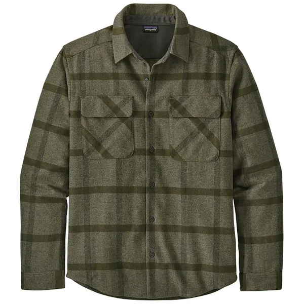 Patagonia Men's Long Sleeve Recycled Wool Shirt, Big Picture: Noble Grey, M