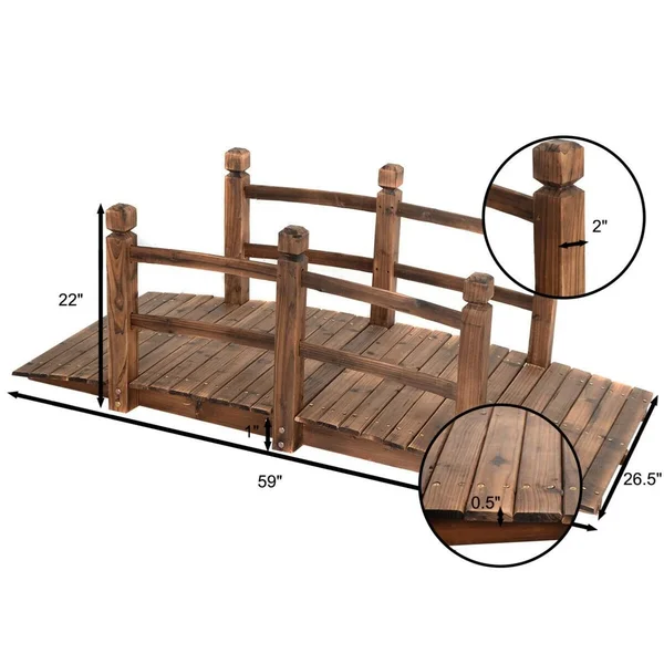 Costway 5& Wooden Bridge Stained Finish Decorative Solid Wood Garden Pond Arch Walkway
