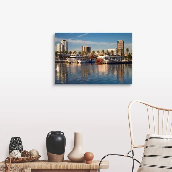 California - Long Beach, Shoreline Village, Marina and City View, Large Solid-Faced Canvas Wall Art Print, Great Big Canvas