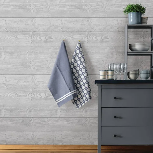 Scott Living 30.75-sq ft Grey Vinyl Textured Wood 3D Self-Adhesive Peel and Stick Wallpaper in Gray, SLW3402