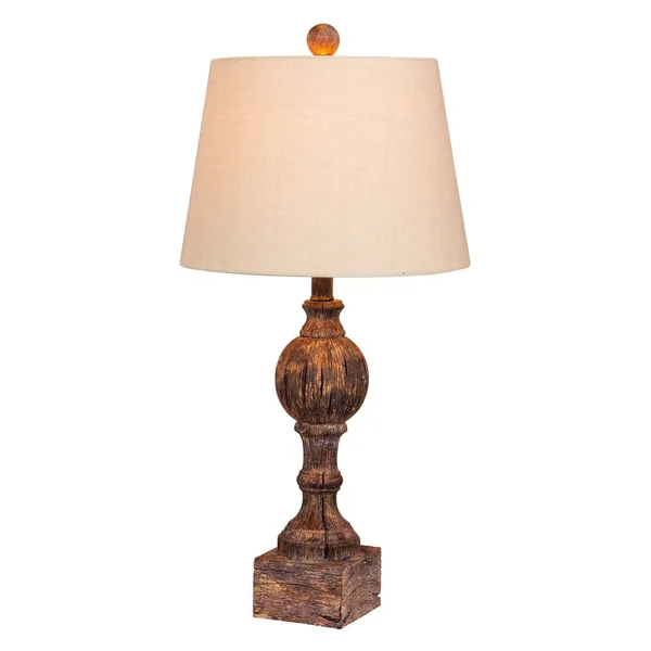 Fangio Lighting 26.5 in. Pair of Distressed Column Resin Table Lamps in A Cottage Antique Brown