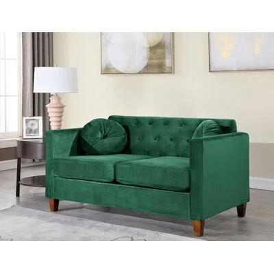 Persaud 59x22 Velvet Square Arm Loveseat Mercer41 Upholstery Color: Green