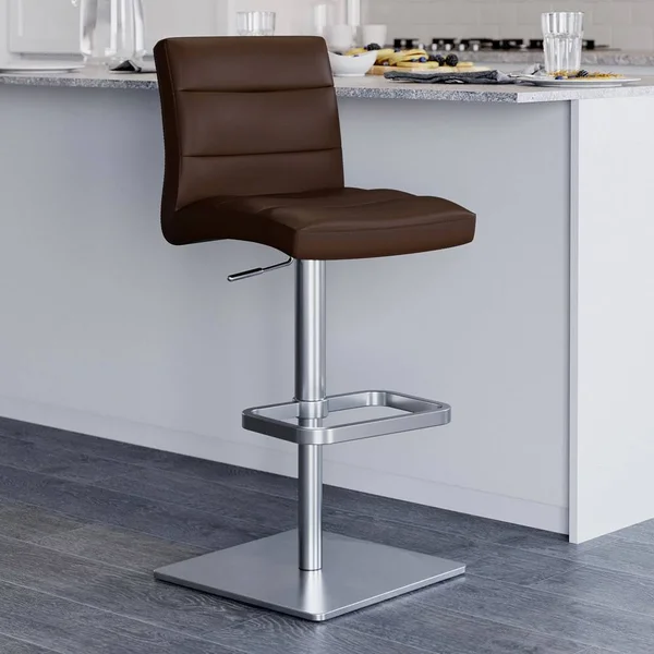 Zuri Furniture Brown Lush Square Base Adjustable Height Swivel Armless Bar Stool