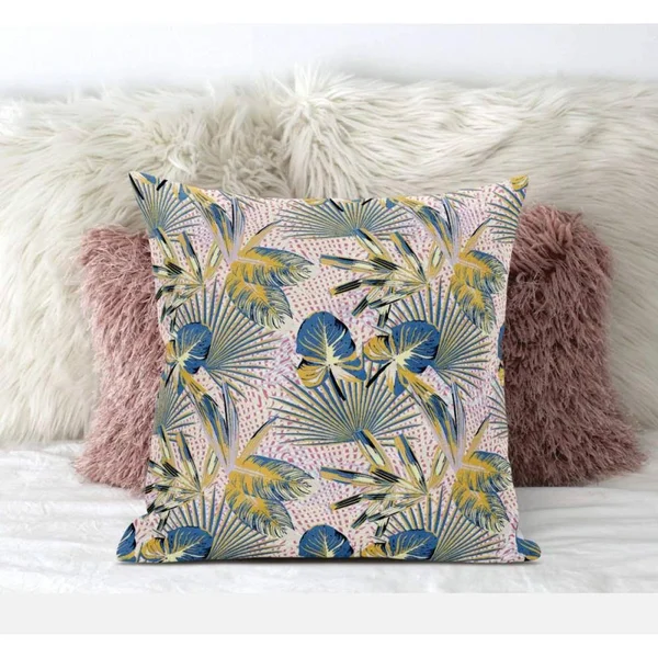 Plant Illusion Pillow Gray Gold Blue 16x22 x 16x22