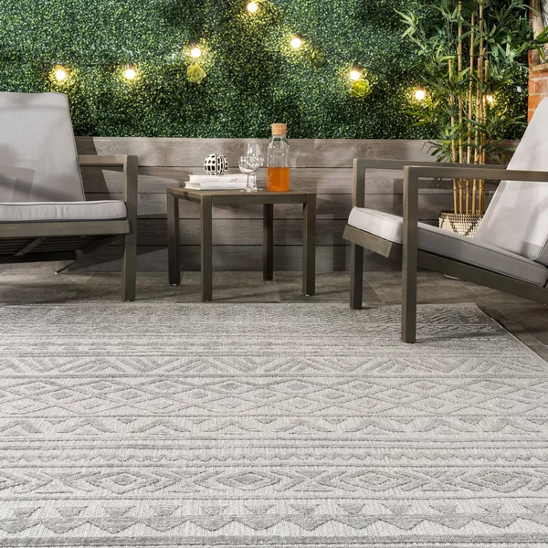 nuLOOM Mikala Raised Tribal Light Gray 6 ft. 7 in. x 9 ft. Indoor/Outdoor Area Rug
