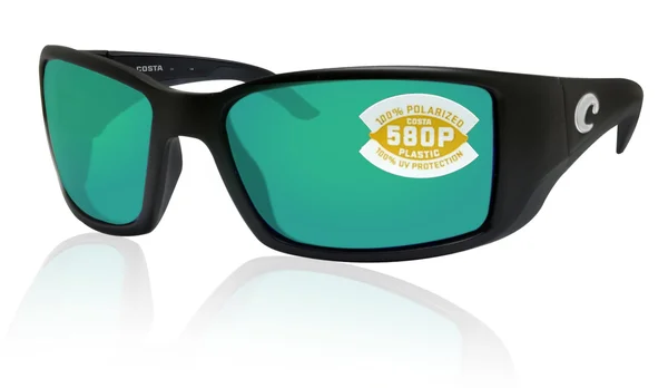 Costa Del Mar Blackfin Sunglasses Matte Black/Green Mirror 580P