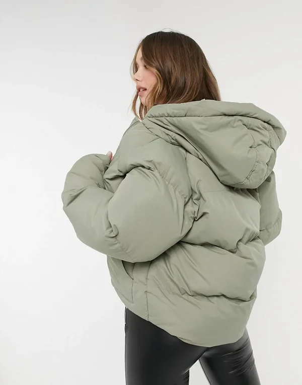 Threadbare Hooded Puffer Coat in Sage Green - ASOS Outlet