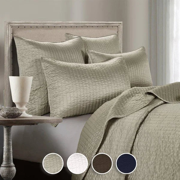 HiEnd Accents Satin Channel Quilt Set, Full/Queen, Taupe, 68" x 88"