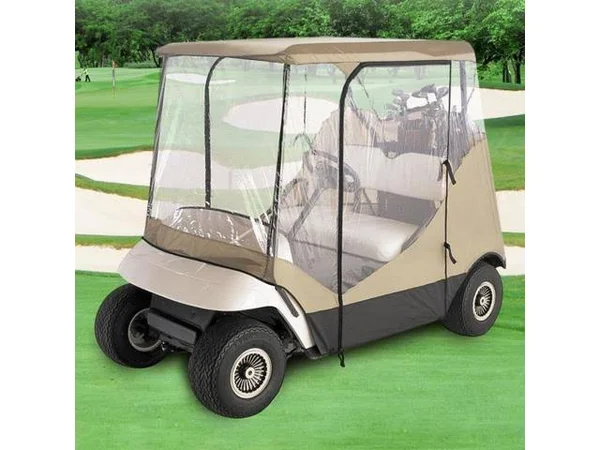 North East Harbor Waterproof Superior Beige and Transparent Golf Cart Cover Covers Enclosure Club Car - EZGO, Yamaha, Fits Most T